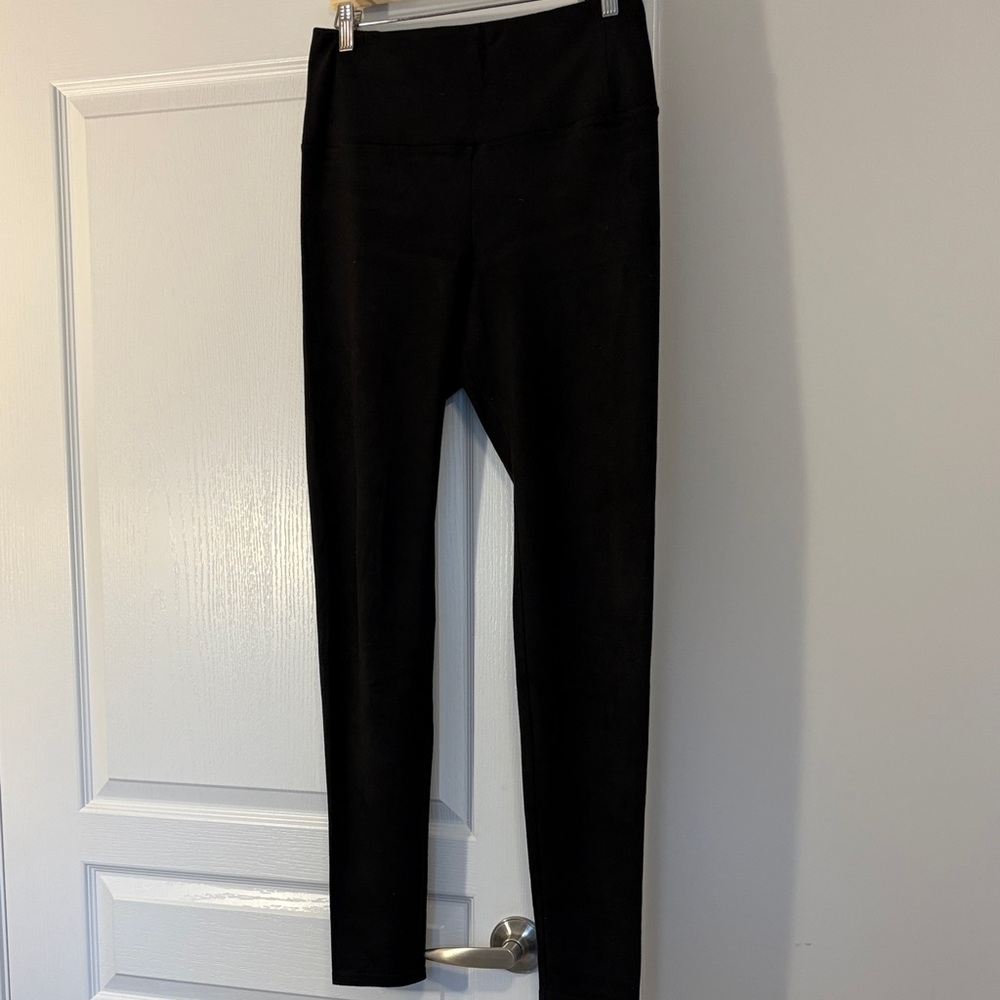 Aritzia Wilfred Faux Suede Velour Black High-Waisted Leggings